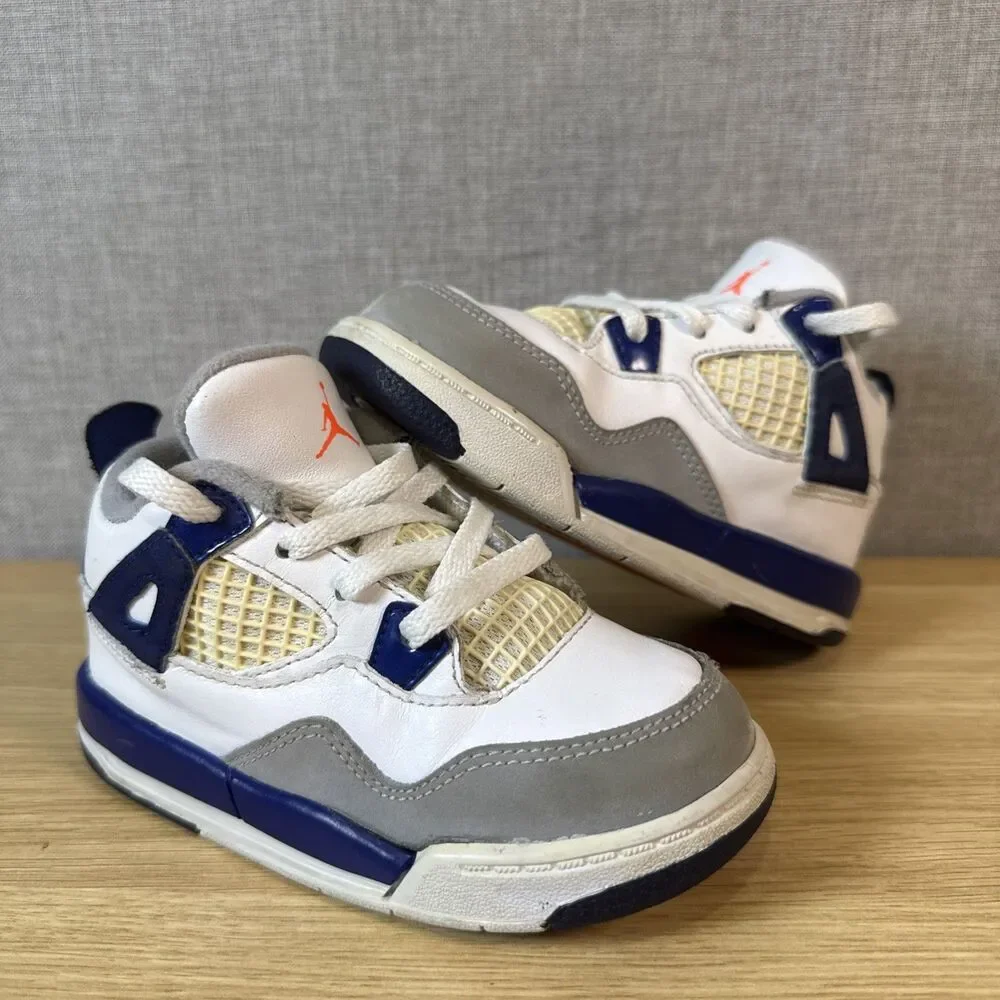 Nike Air Jordan 4 IV Retro TD Toddler Deep Royal Blue Orange White Sz 8C
